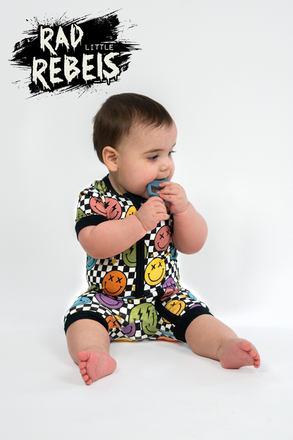 "Grunge Smilies" Shorty Romper