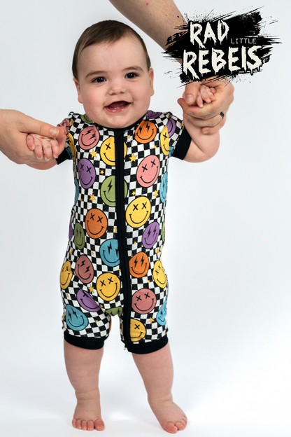 "Grunge Smilies" Shorty Romper